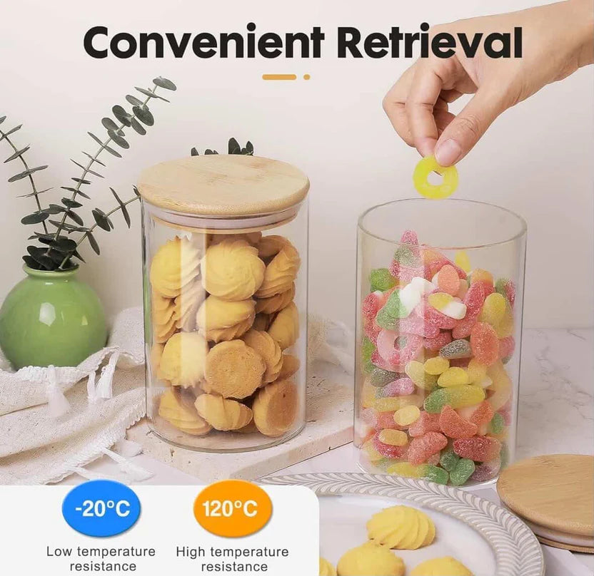 Ribbed Glass Storage Jars with Bamboo Lid (Set of 4)