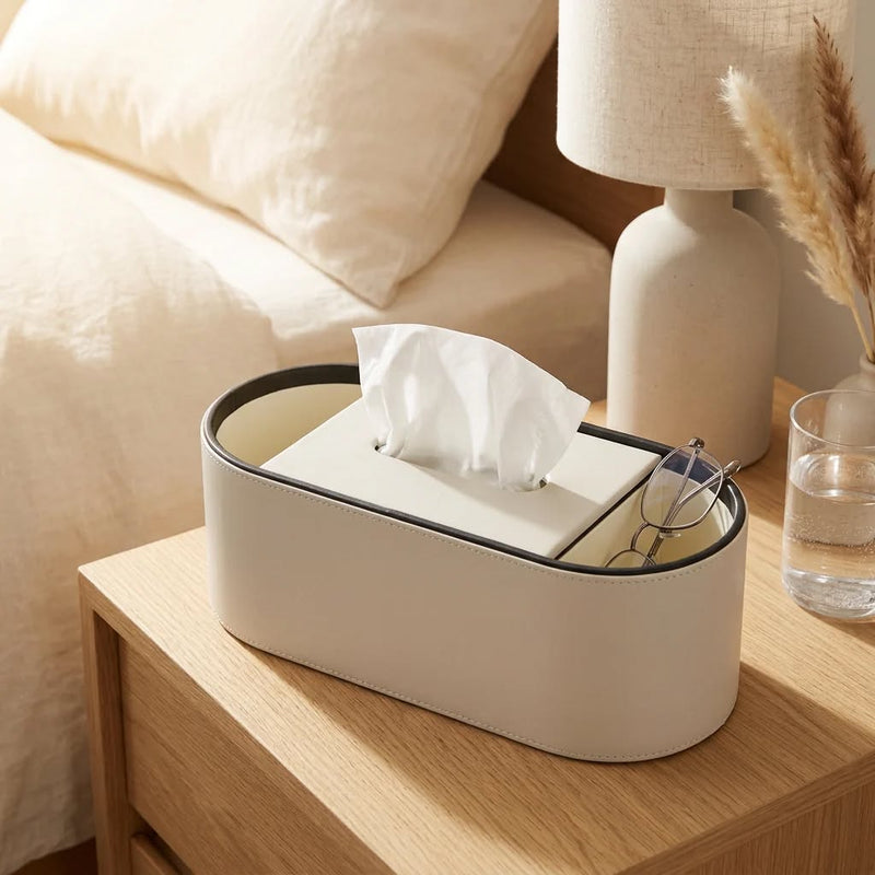 The Oval Leather Tissue box and organizer