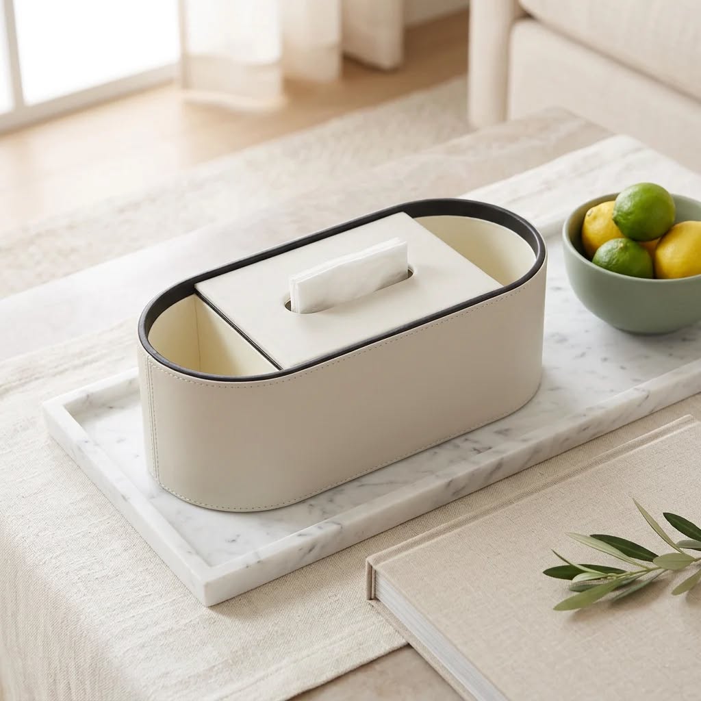The Oval Leather Tissue box and organizer