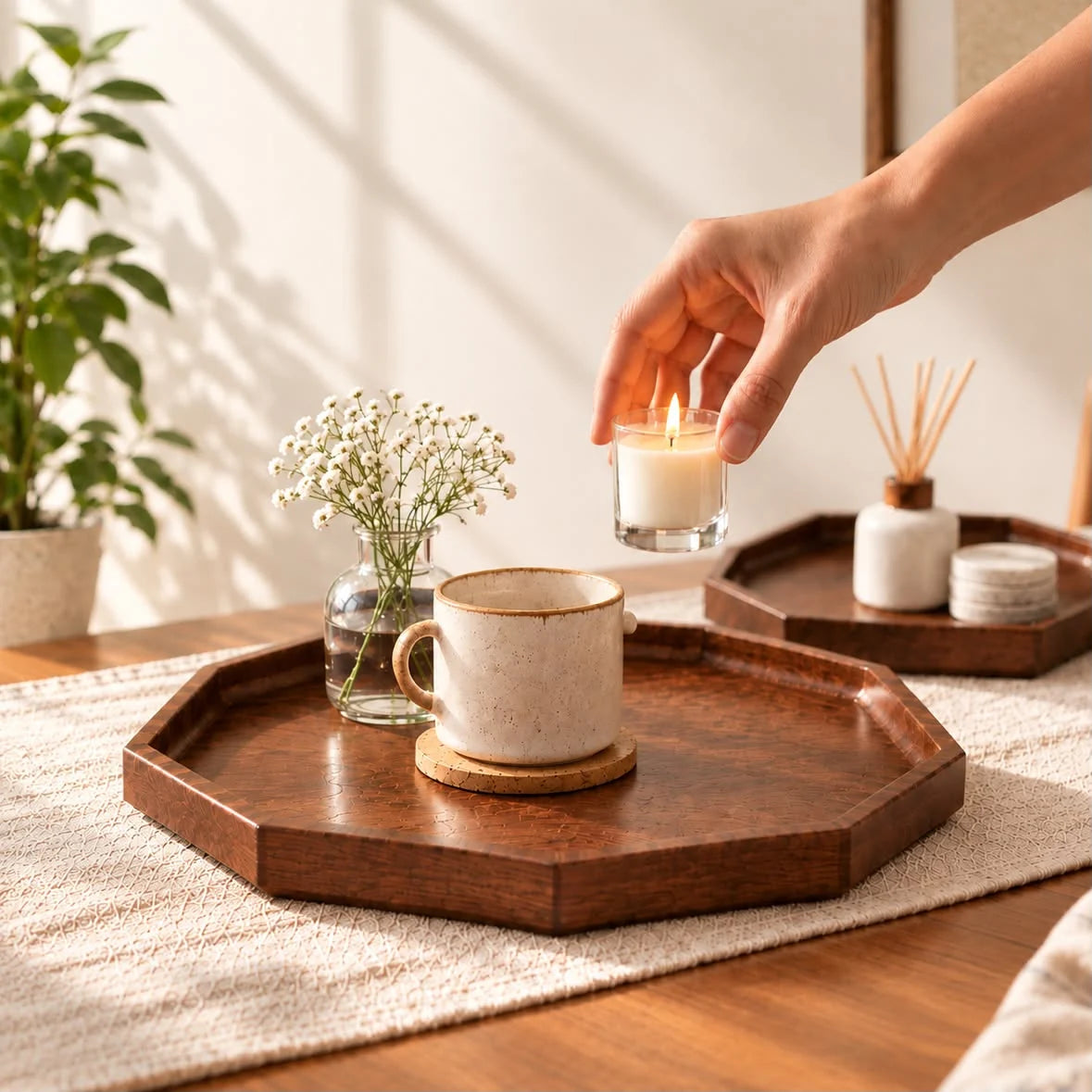 Walnut Wood Serving & Decor Tray — Set of 2