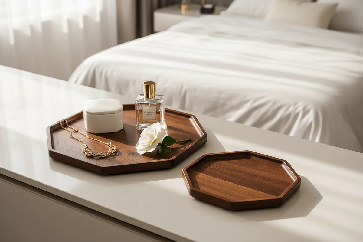 Walnut Wood Serving & Decor Tray — Set of 2