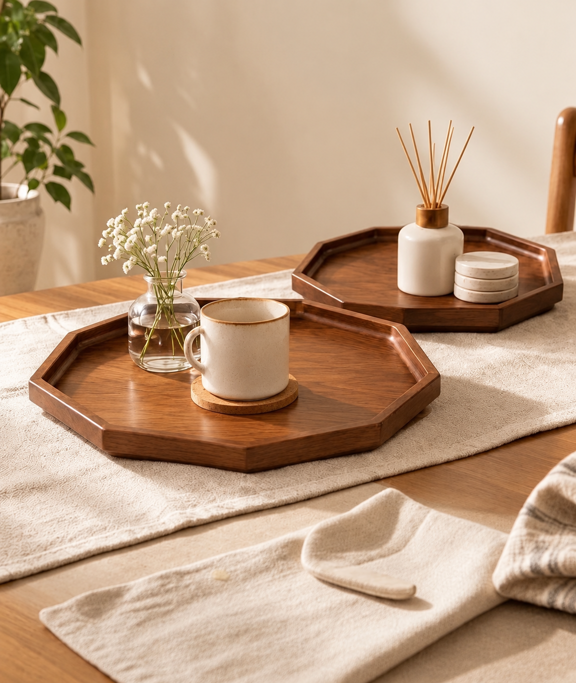 Walnut Wood Serving & Decor Tray — Set of 2