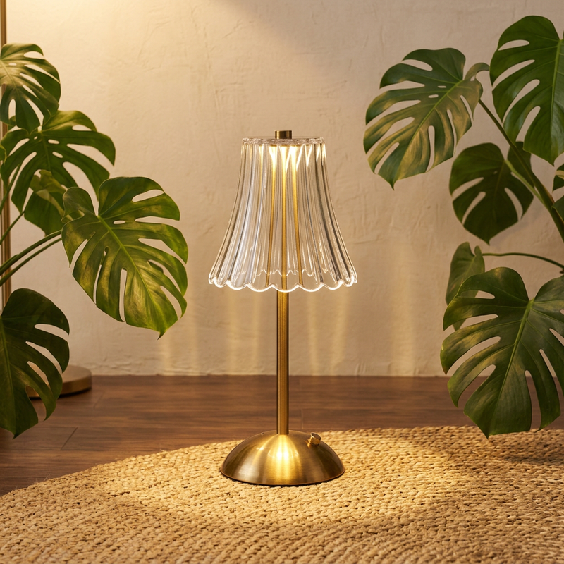 Ribbed Crystal Table Lamp — Cordless & Rechargeable