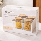 Ribbed Glass Storage Jars with Bamboo Lid (Set of 4)