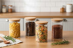 Ribbed Glass Storage Jars with Bamboo Lid (Set of 4)