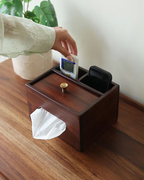 Walnut Wood Tissue Box & Desk Organizer